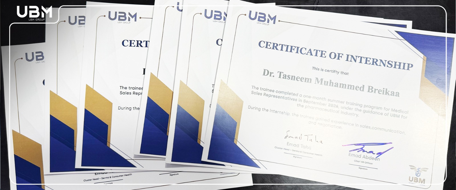UBM internship program students receiving certificates of appreciation