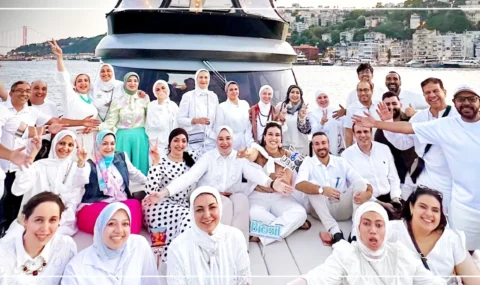 UBM team celebrating together on the Bosphorus in Istanbul