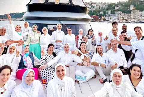 UBM team celebrating together on the Bosphorus in Istanbul